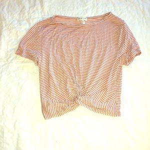 Pink and white striped crop t-shirt